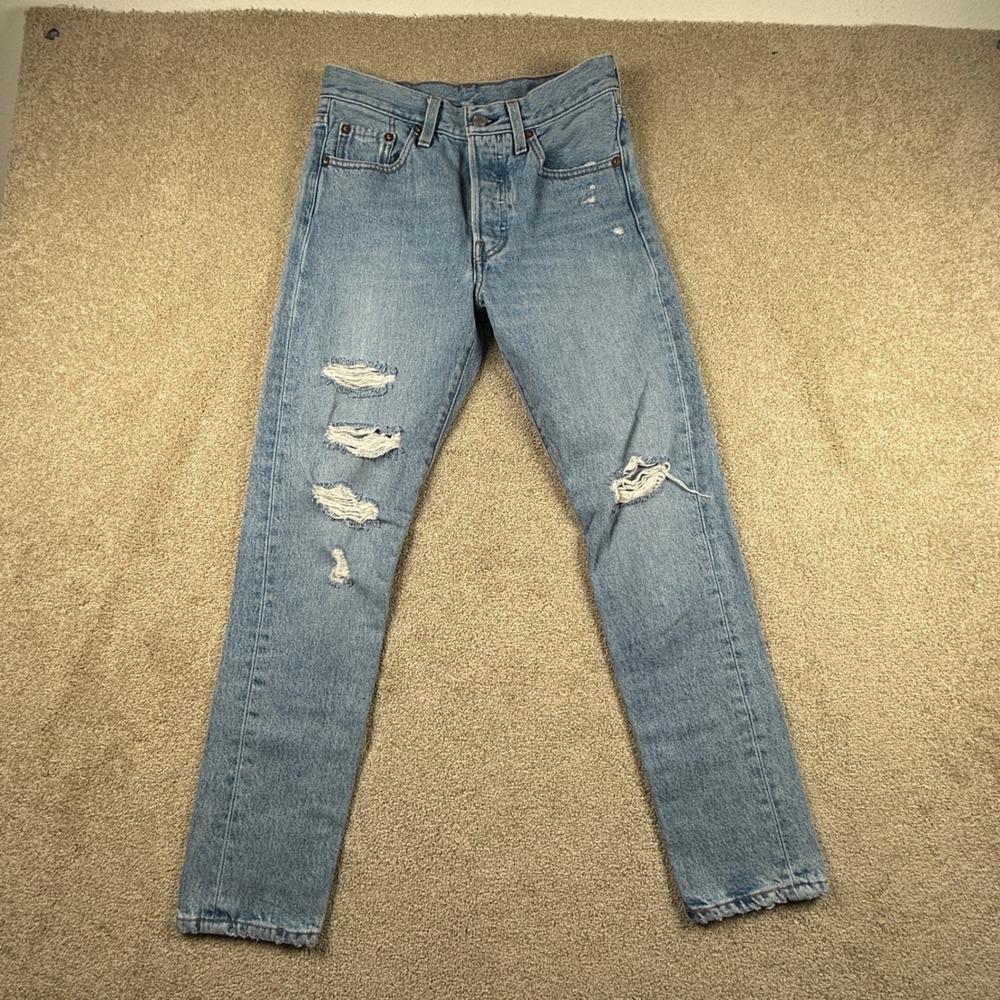 Levis Premium 501‎ S Skinny Jeans Light Wash Distressed Button Fly Denim 27